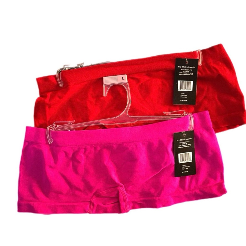 ICY HOT LINGERIE 2-Pack Woman’s Size L Microfiber Boy Short Panties Red and pink